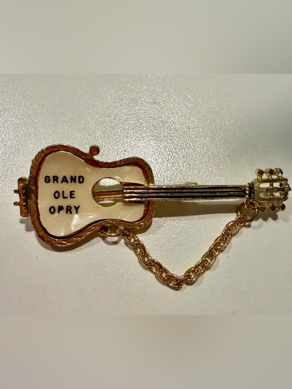 Gold and Cream Guitar Pin Brooch - Brand: